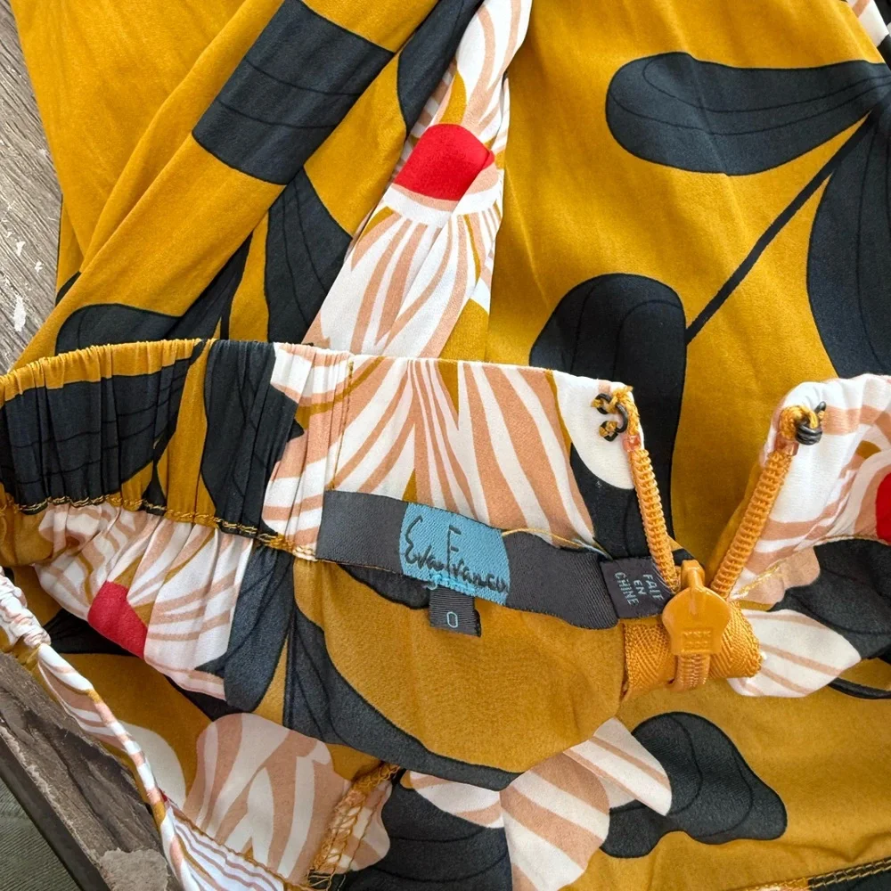 Anthropologie Eva‎ Franco Ikebana Yellow Floral Midi Skirt Size 0